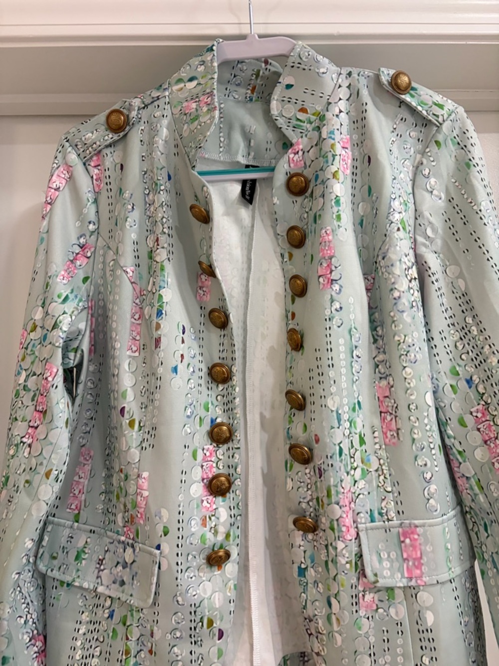 Mint Floral Sequin Military-Style Jacket